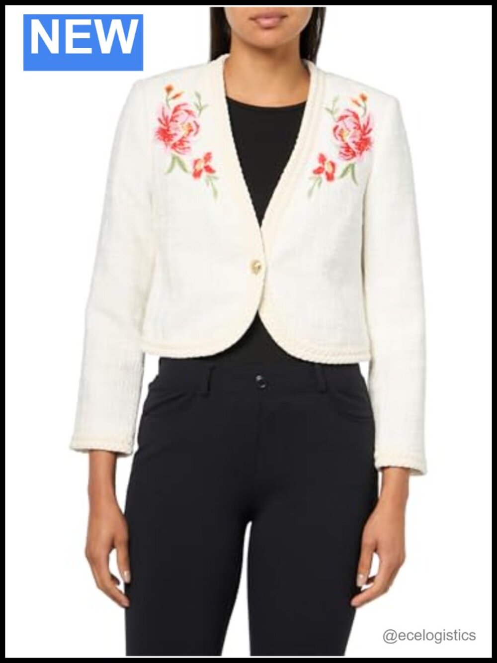 Embroidered Tweed Jacket Lightweight Floral Blazer